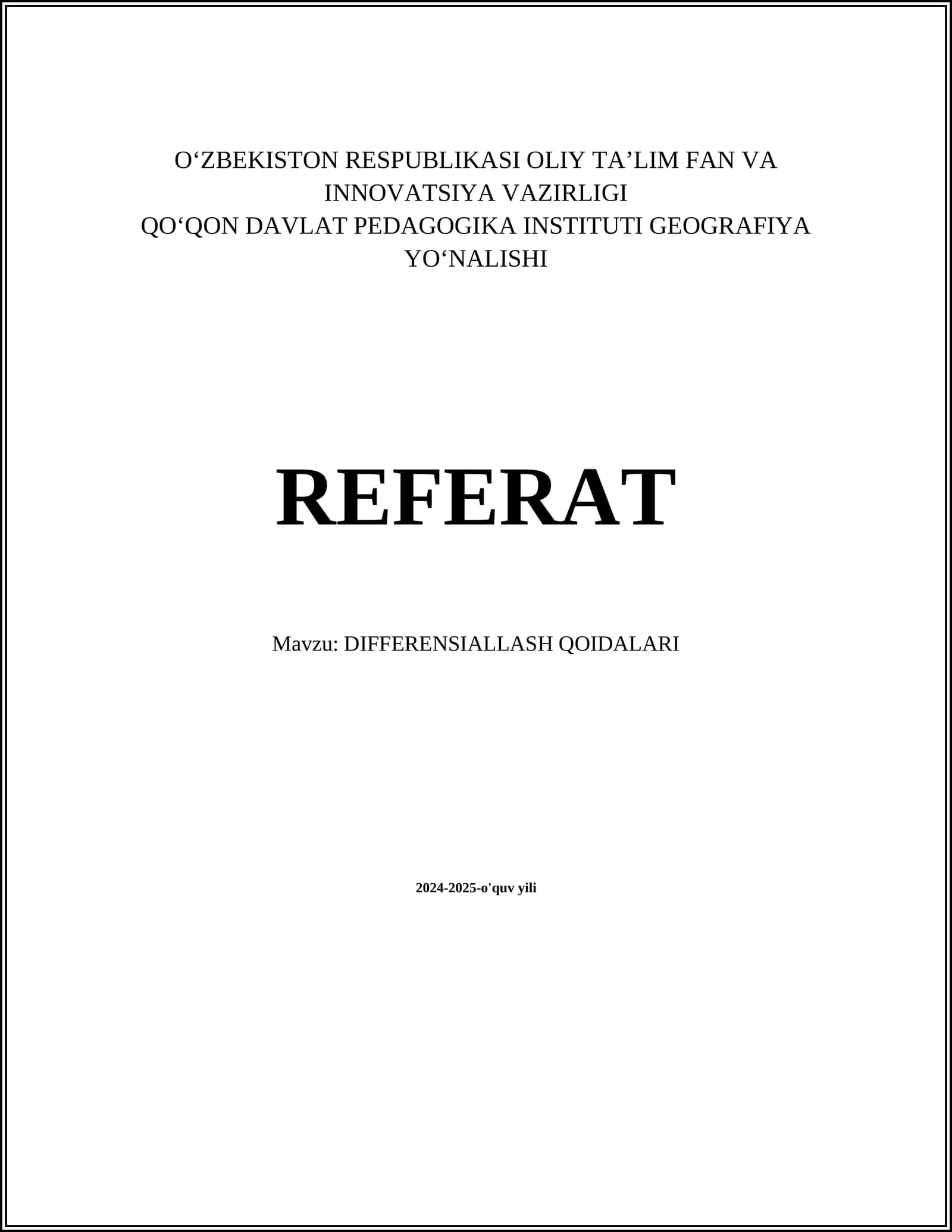 DIFFERENSIALLASH QOIDALARI