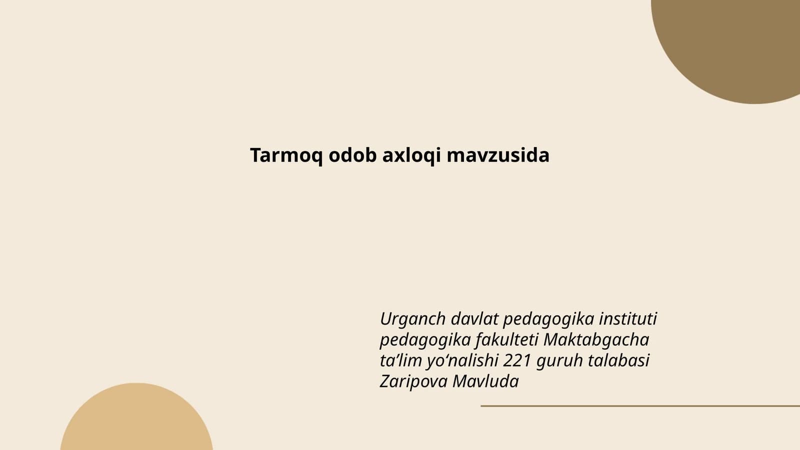 Tarmoq odob axloqi mavzusida