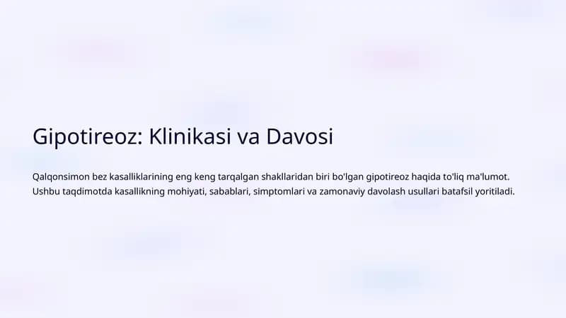 Gipotireoz: Klinikasi va Davosi