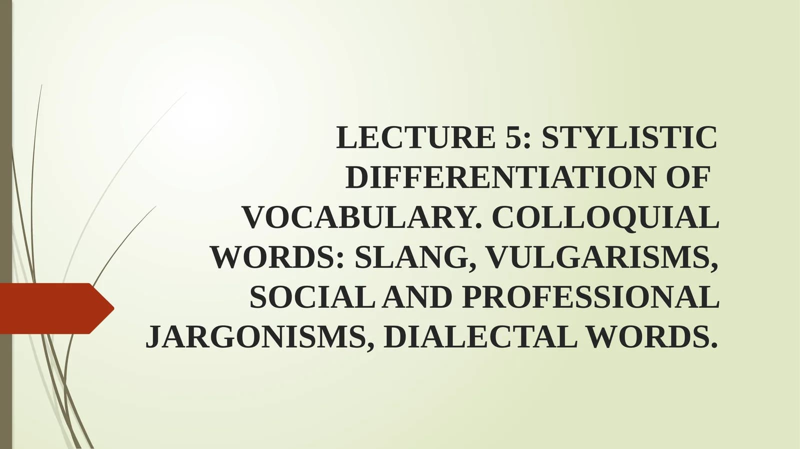 LECTURE 5: STYLISTIC DIFFERENTIATION OF VOCABULARY