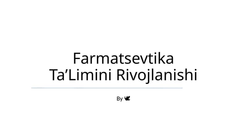 Farmatsevtika TaʼLimini Rivojlanishi
