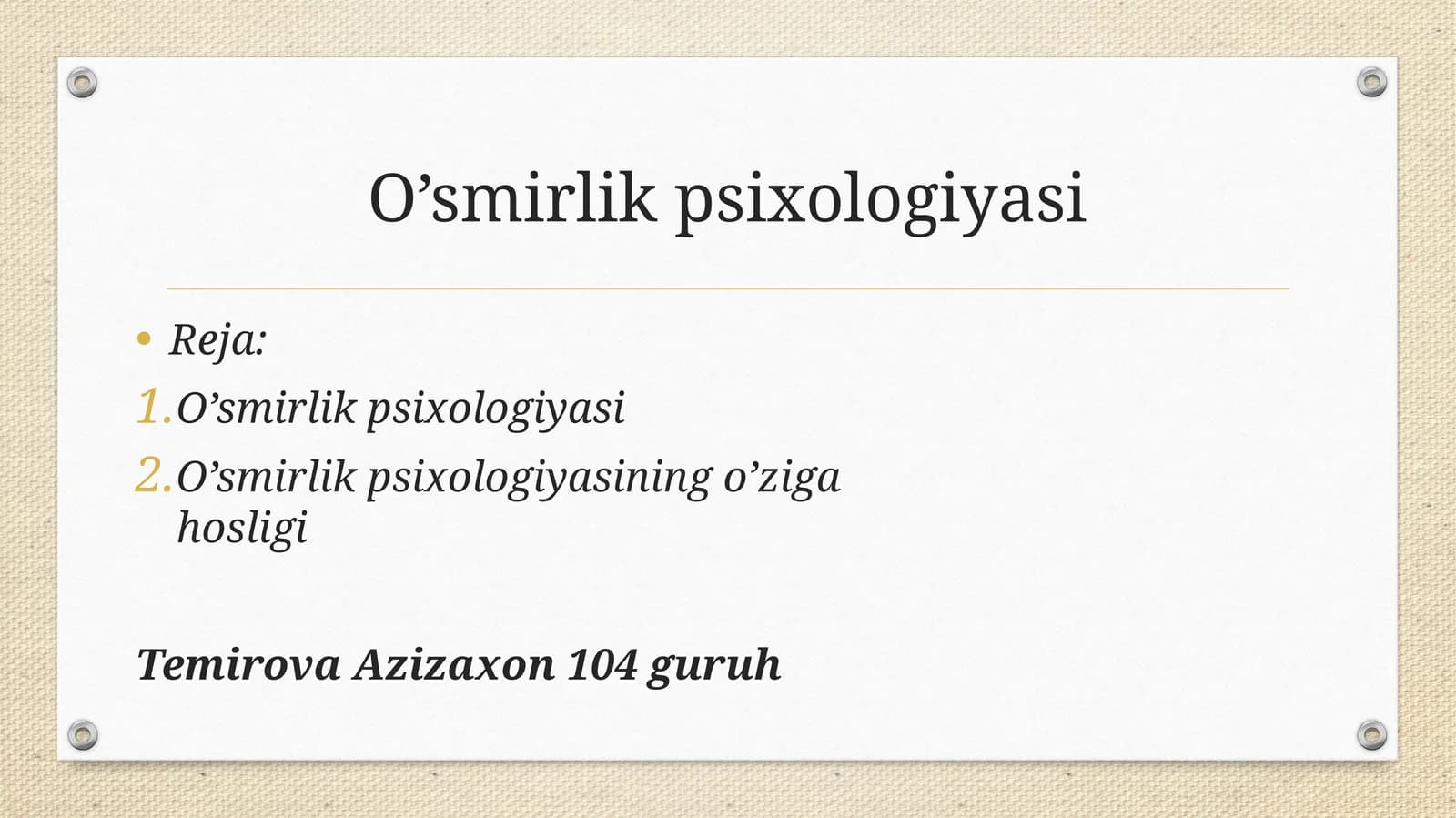 O’smirlik psixologiyasi