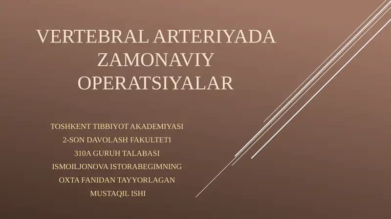 Vertebralarteriya operatsiyasi