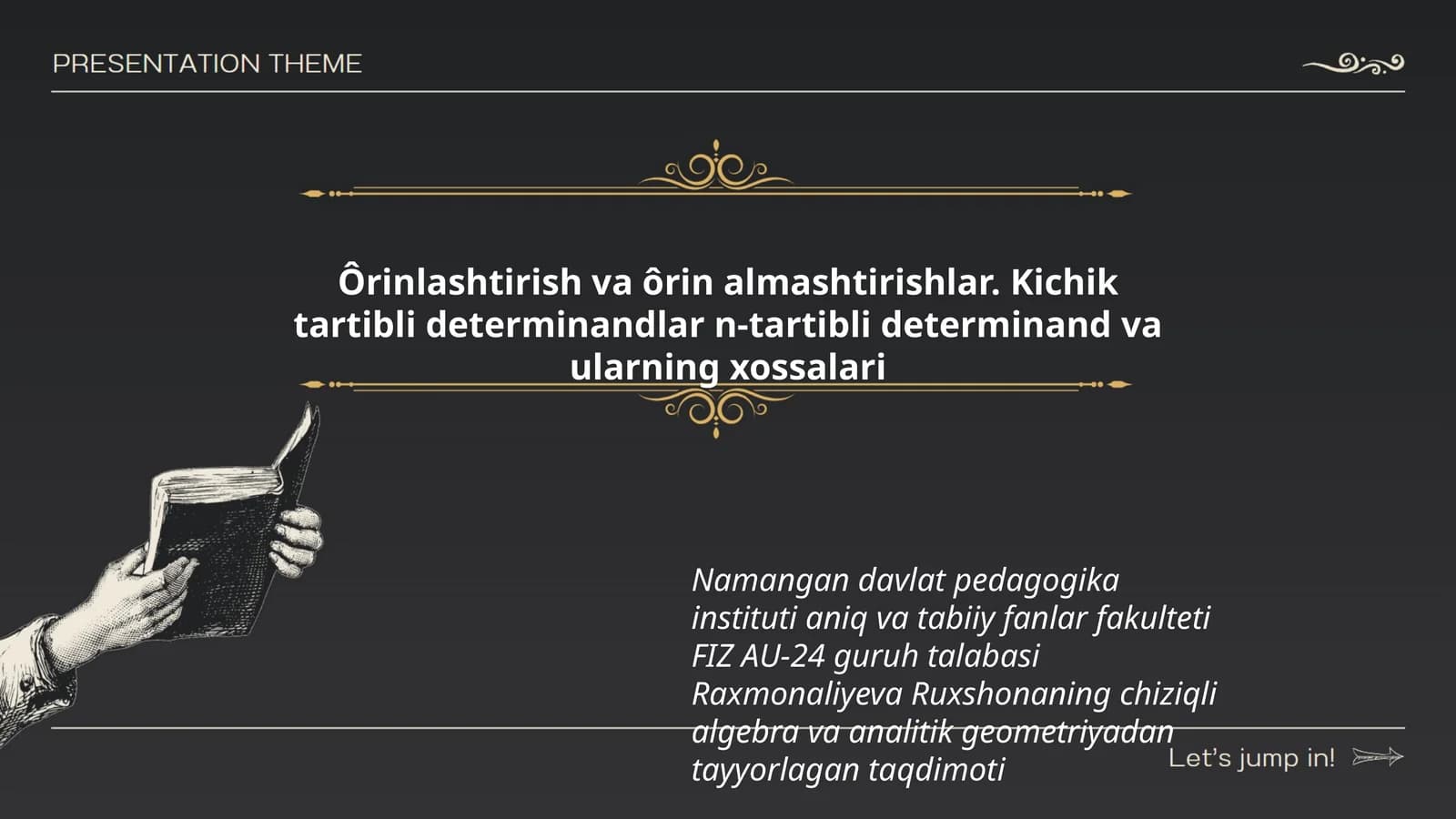Chiziqli algebra va analitik geometriyadan tayyorlagan taqdimoti