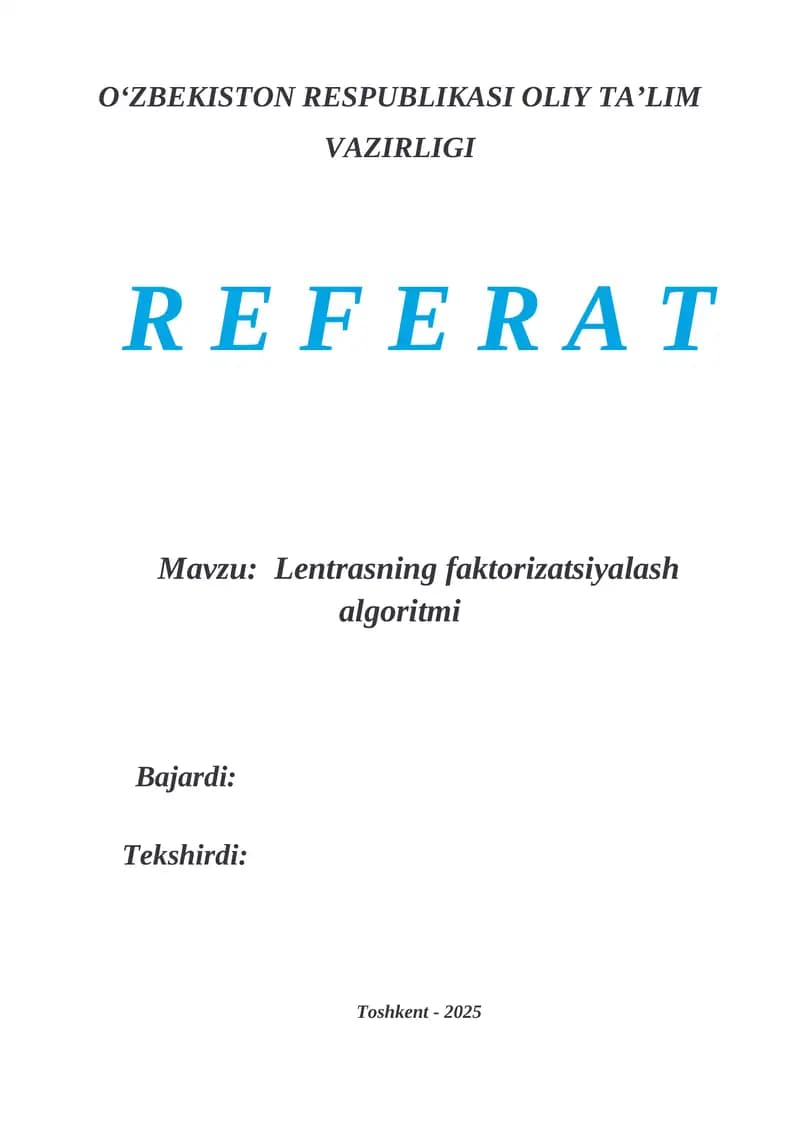 Lentrasning faktorizatsiyalash algoritmi