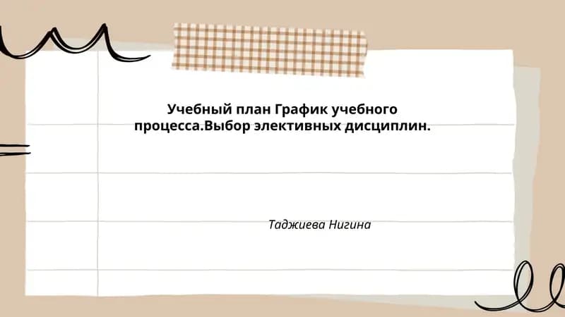 Учебный план График учебного процесса.Выбор элективных дисциплин