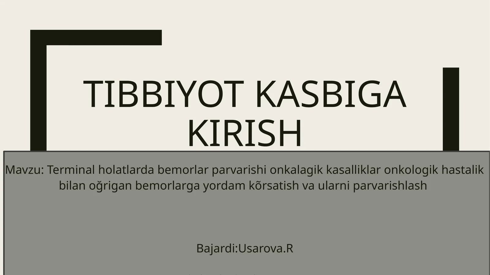 Terminal va Onkologik Bemorlar Parvarishi