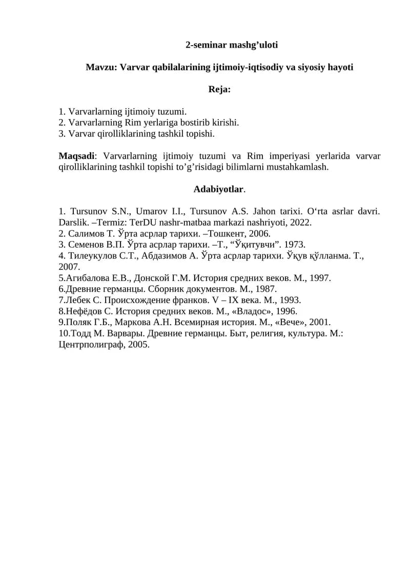 Varvar qabilalarining ijtimoiy-iqtisodiy va siyosiy hayoti