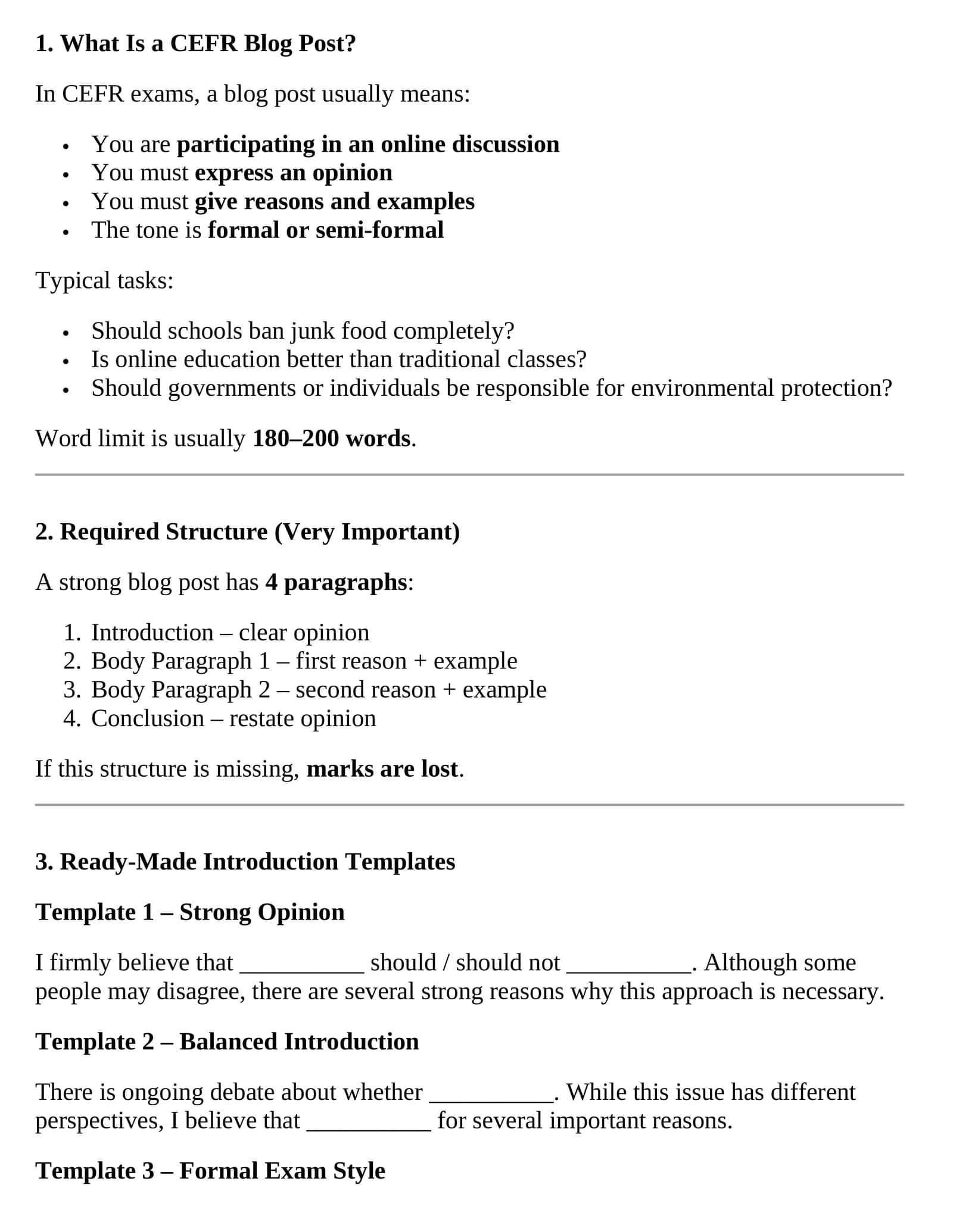 CEFR Blog Post Structure