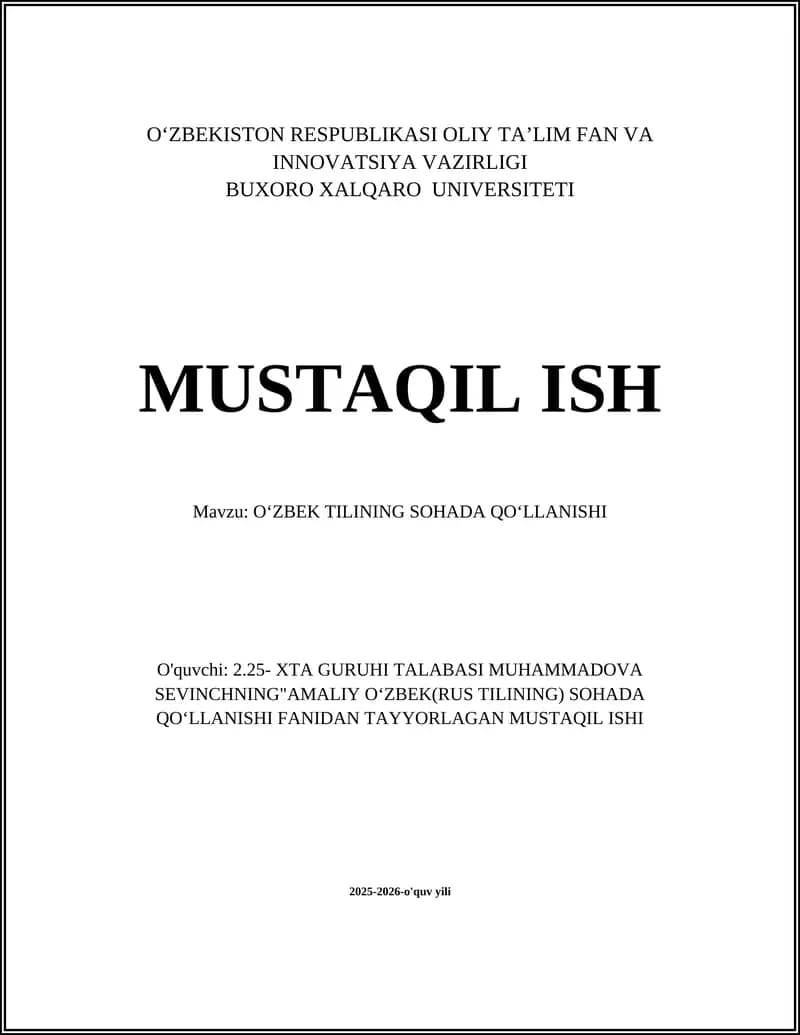 Oʻzbek Tilining Sohada Qoʻllanishi
