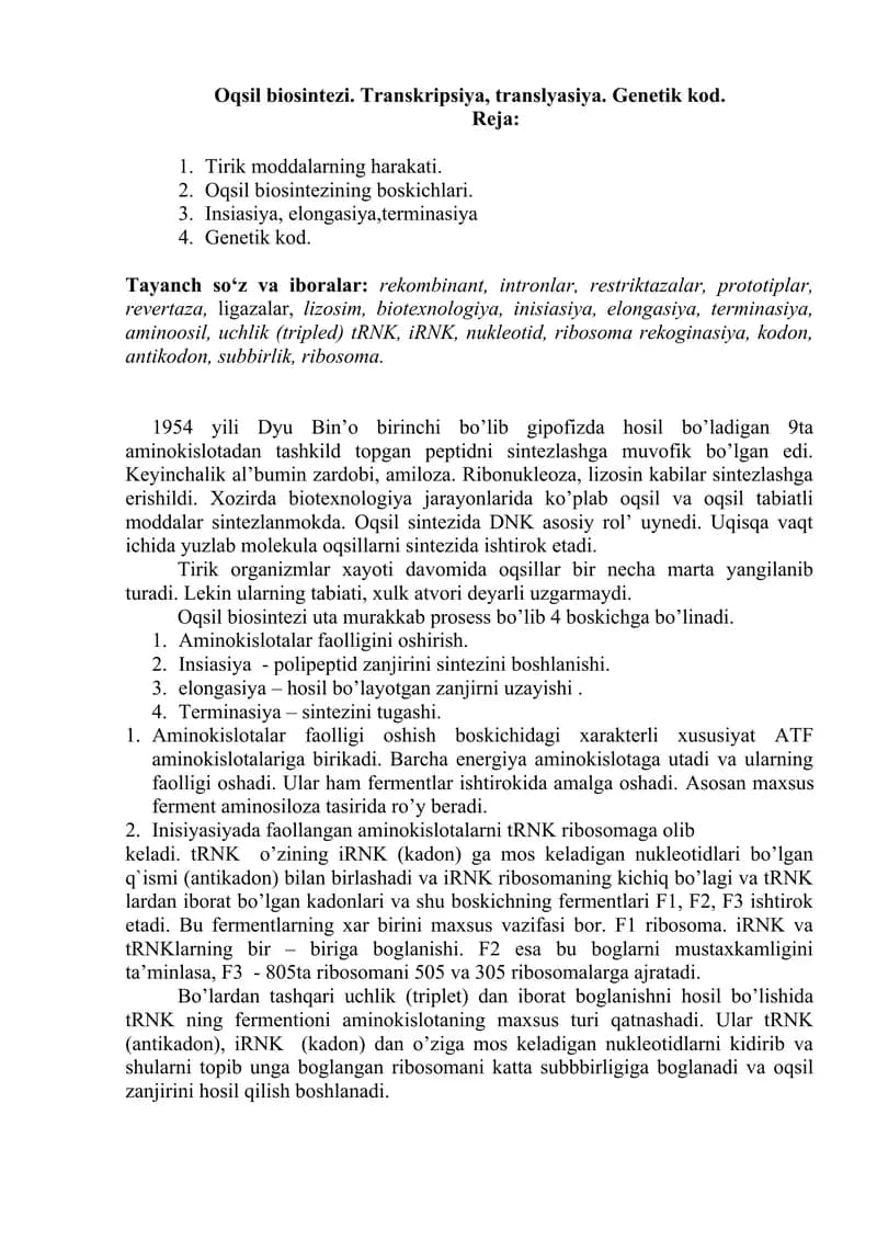 Oqsil biosintezi