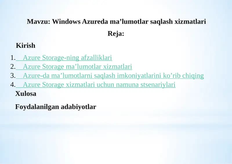 Windows Azure ma'lumotlarni saqlash xizmatlari