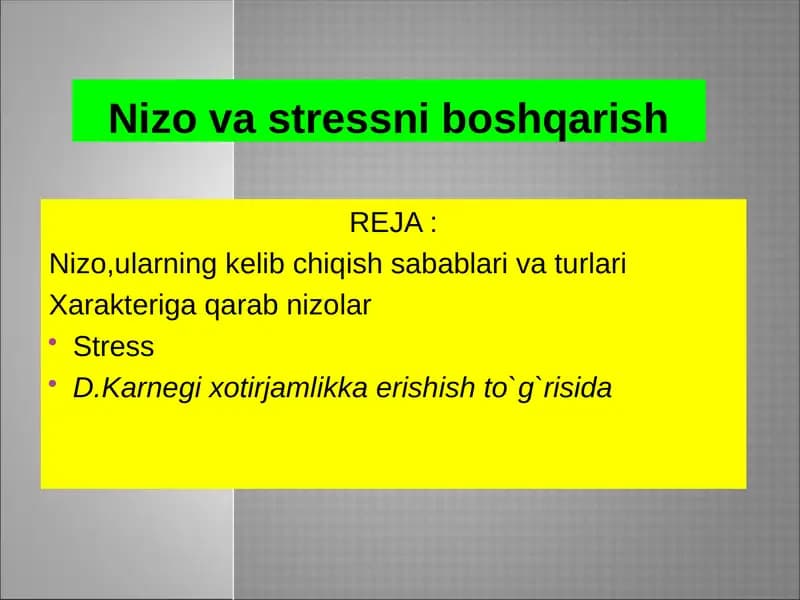 Nizo va stressni boshqarish