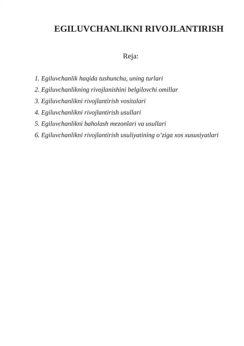 Egiluvchanlikni Rivojlantirish