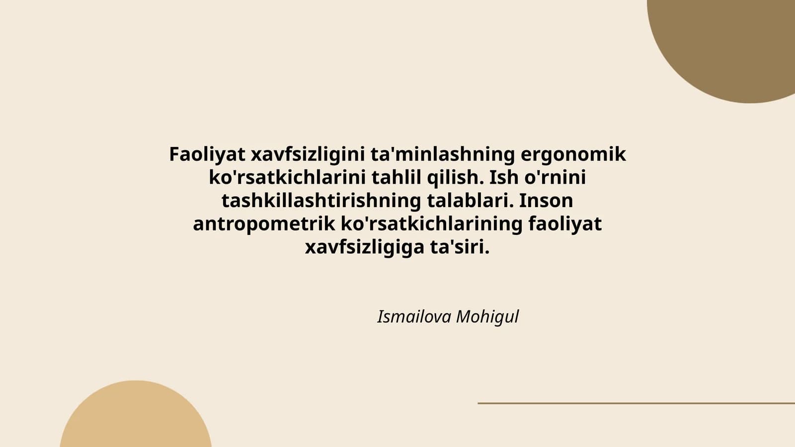 Ish o'rnini tashkillashtirishning talablari