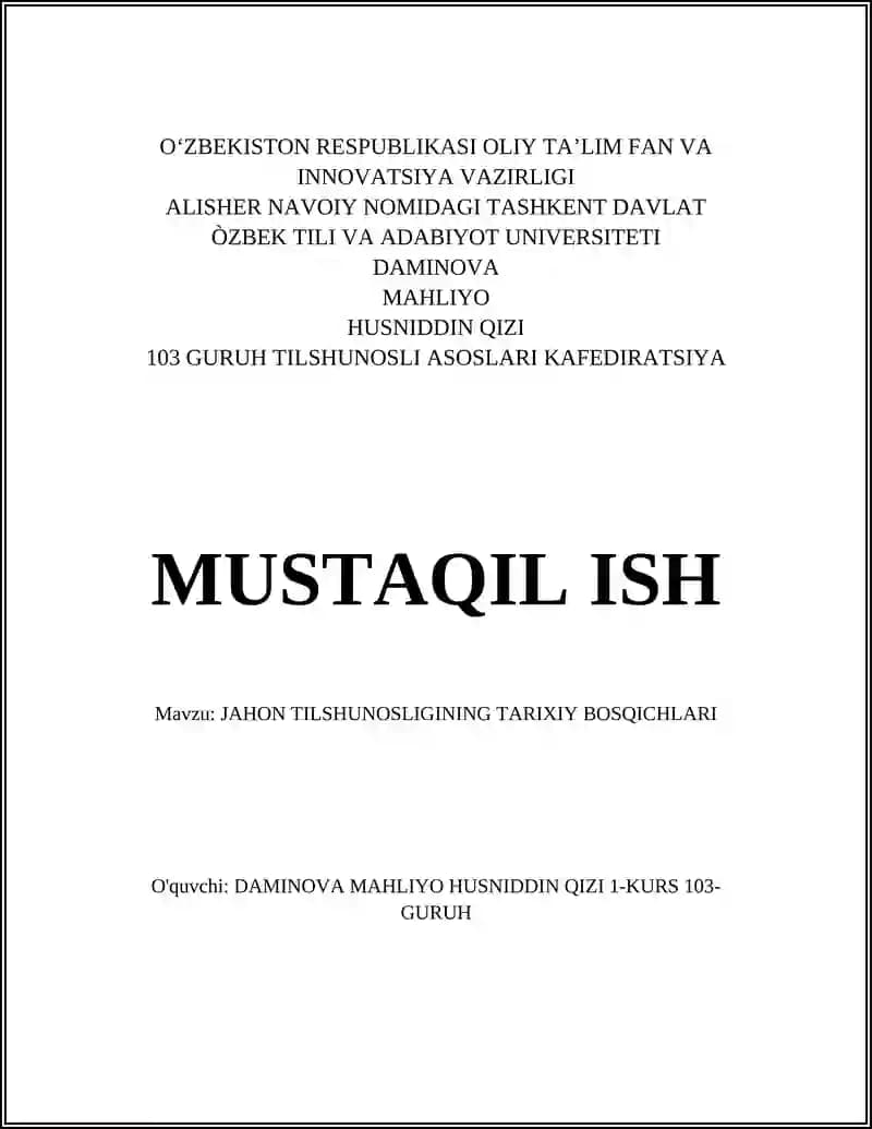 JAHON TILSHUNOSLIGINING TARIXIY BOSQICHLARI