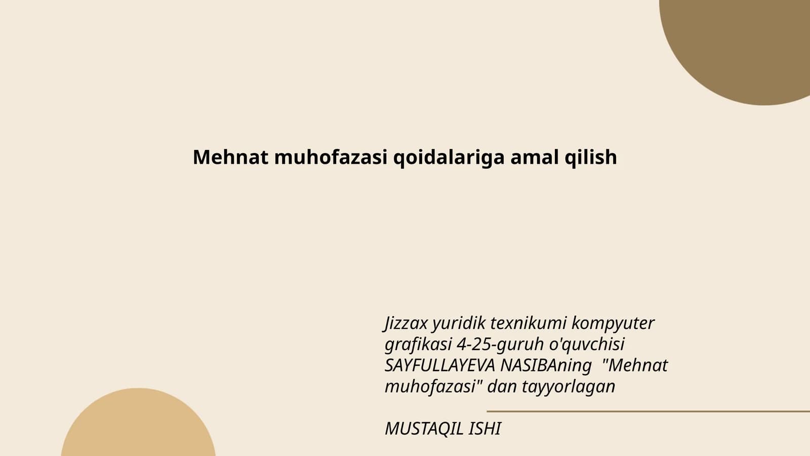 Mehnat muhofazasi qoidalariga amal qilish