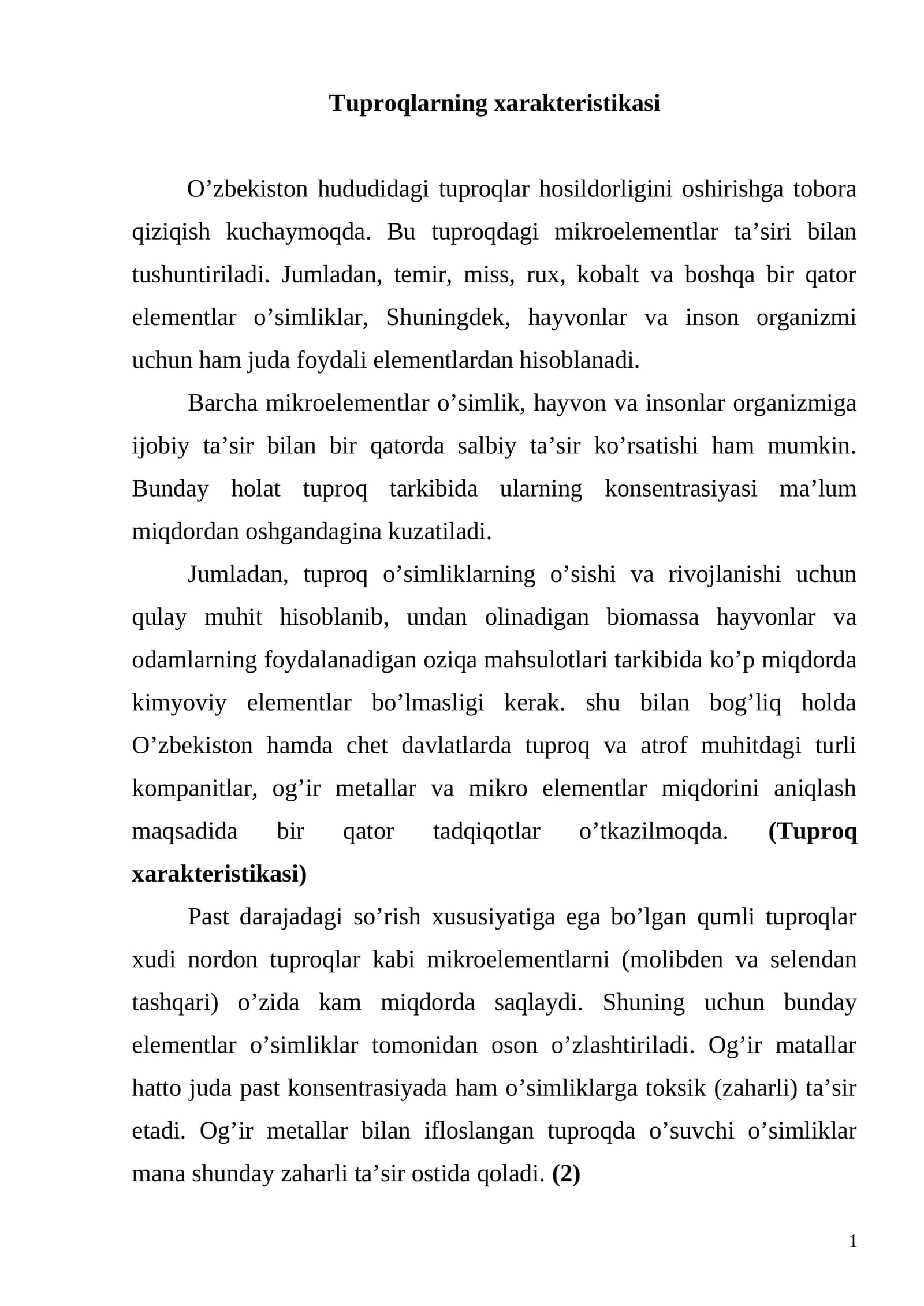 Tuproqlarning xarakteristikasi