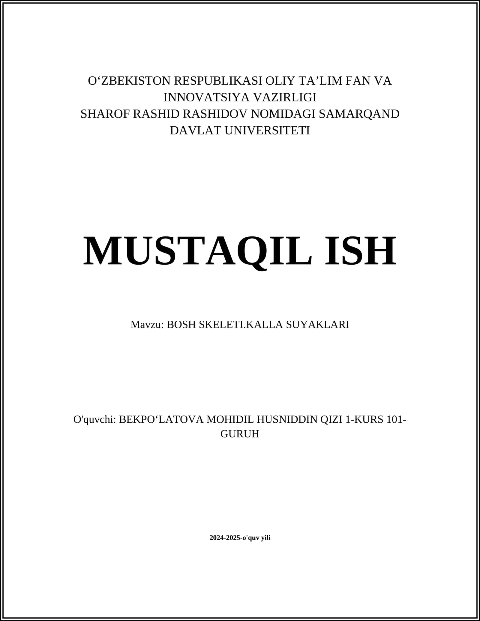BOSH SKELETI.KALLA SUYAKLARI