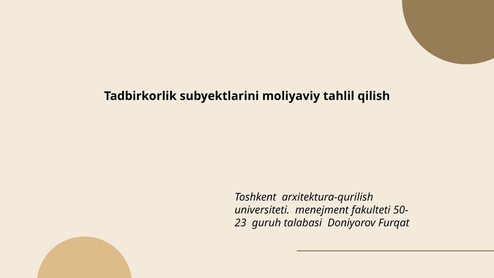 Tadbirkorlik subyektlarini moliyaviy tahlil qilish