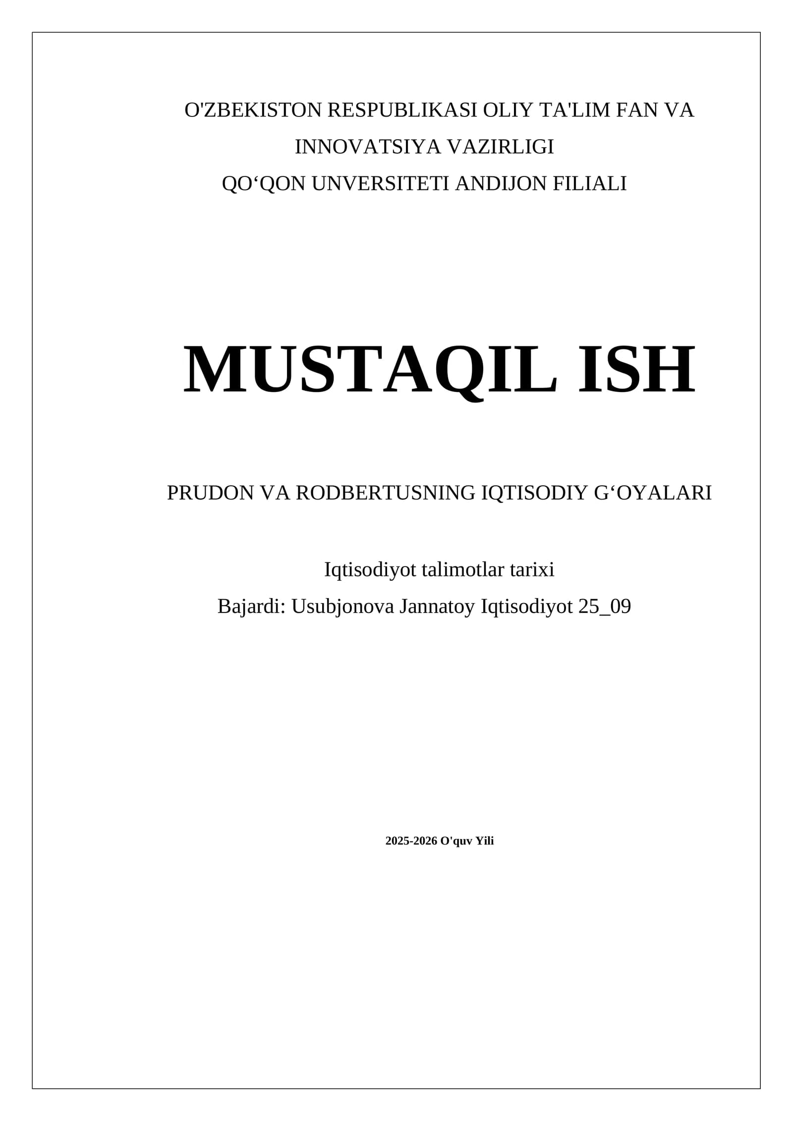 Prudon va Rodbertusning Iqtisodiy Gʻoyalari