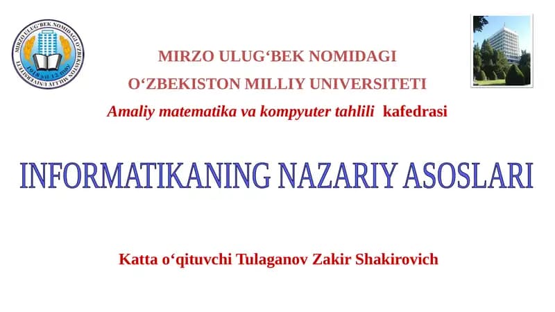 Informatikaning nazariy asoslariga kirish