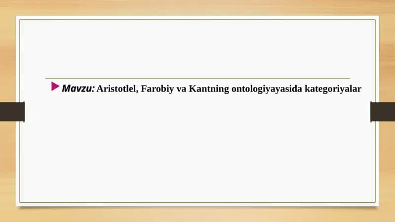 Aristotlel, Farobiy va Kantning ontologiyayasida kategoriyalar