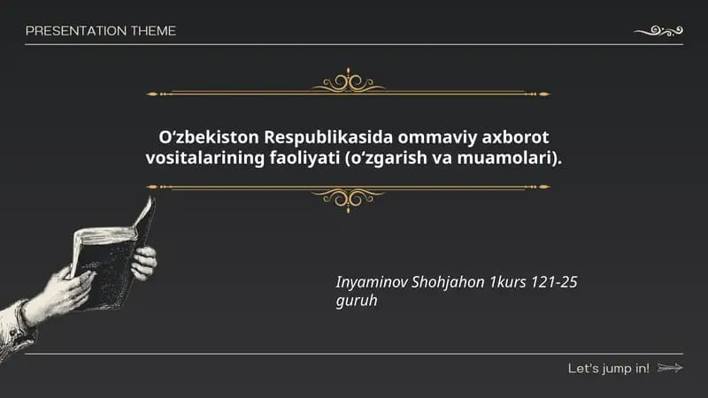 O‘zbekiston Respublikasida ommaviy axborot vositalarining faoliyati (o‘zgarish va muamolari)