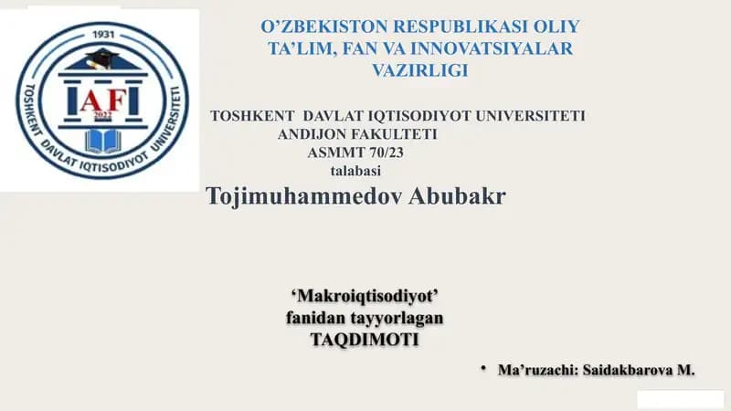 Iqtisodiy O'sish Modellari