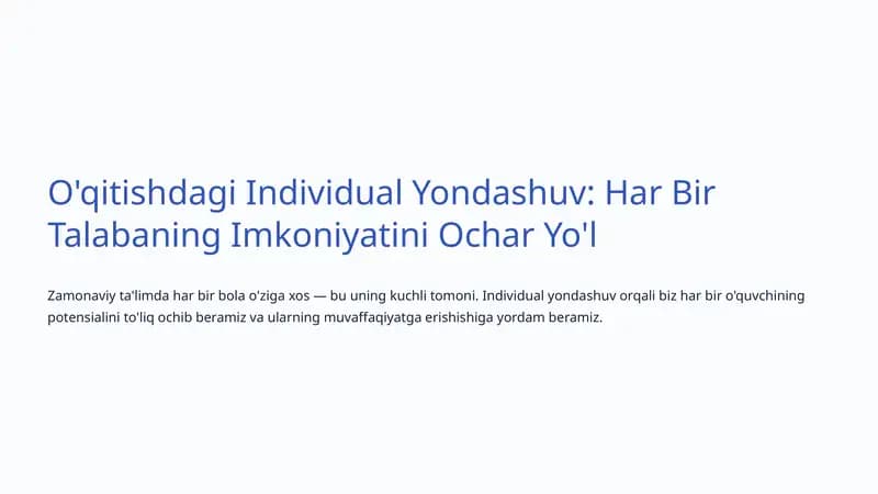 O'qitishdagi Individual Yondashuv