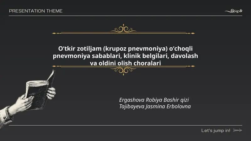 Oʻtkir zotiljam (krupoz pnevmoniya) oʻchoqli pnevmoniya sabablari, klinik belgilari, davolash va oldini olish choralari