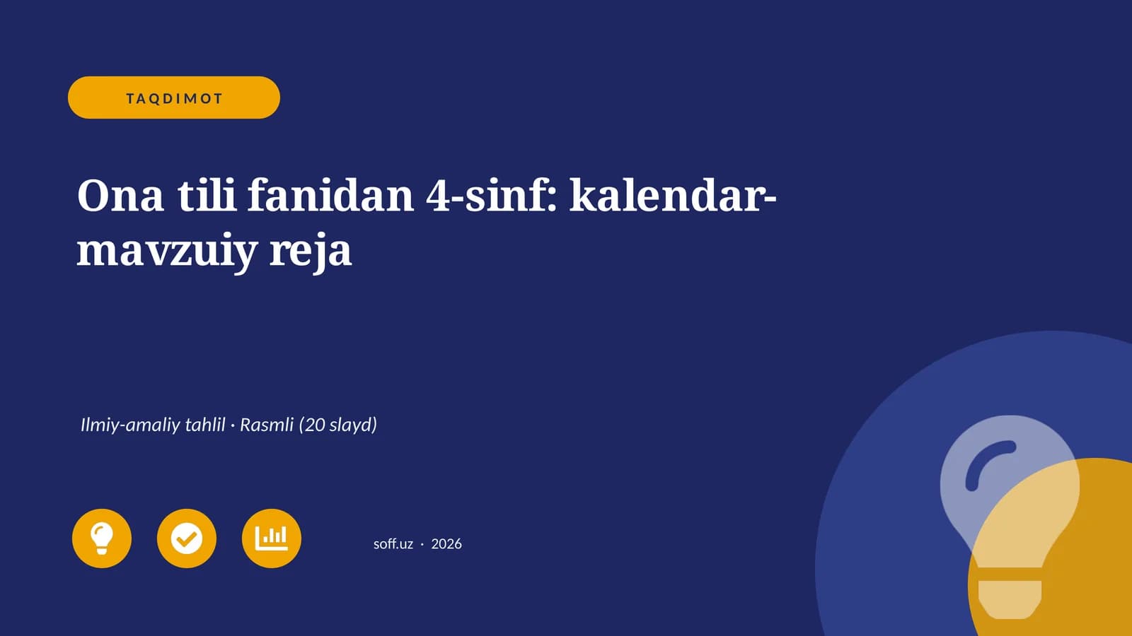Ona tili fanidan 4-sinf: kalendar-mavzuiy reja
