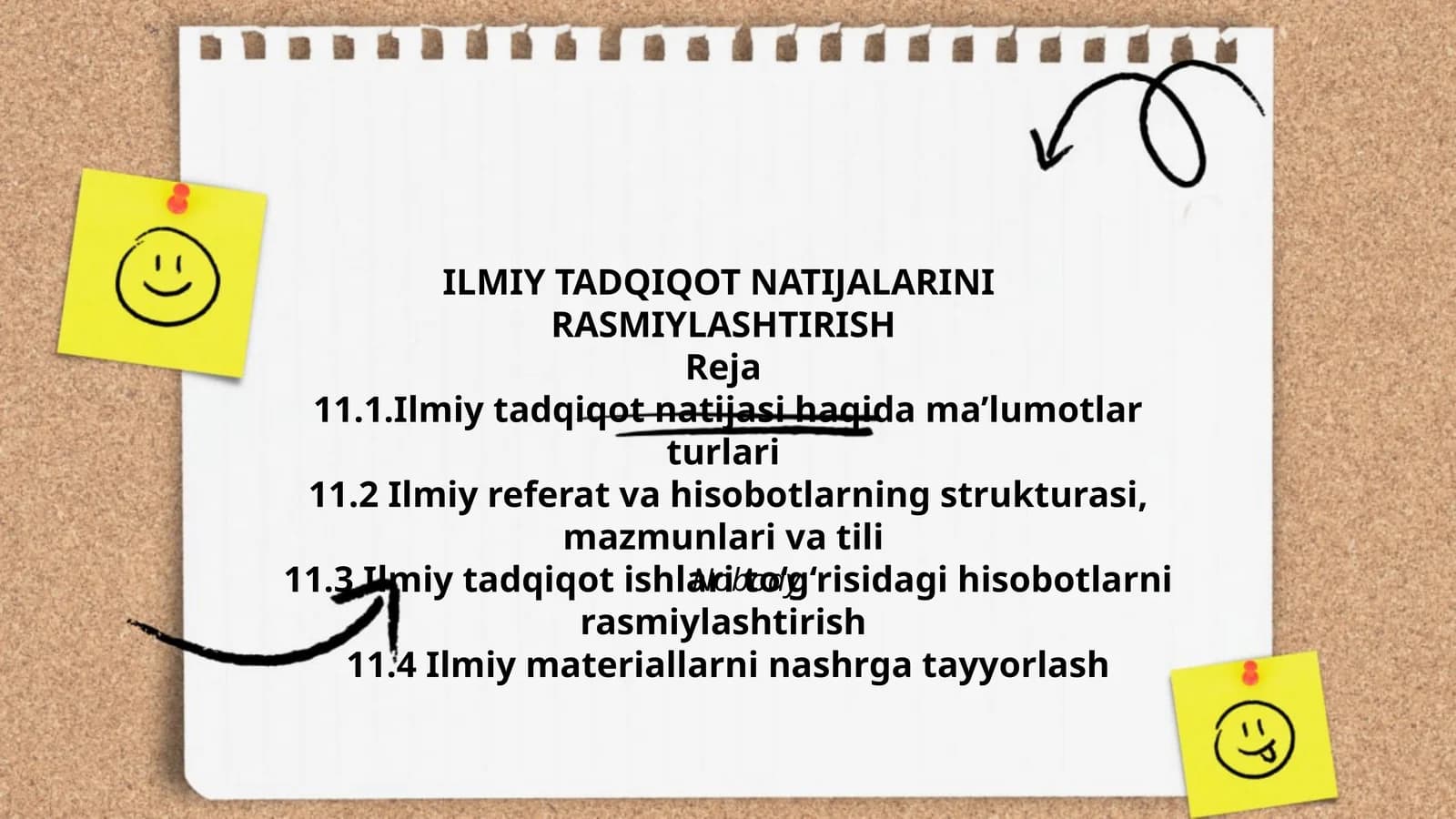 ILMIY TADQIQOT NATIJALARINI RASMIYLASHTIRISH