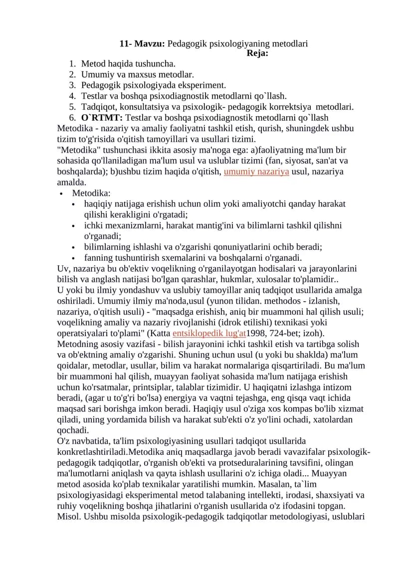 Pedagogik psixologiyaning metodlari