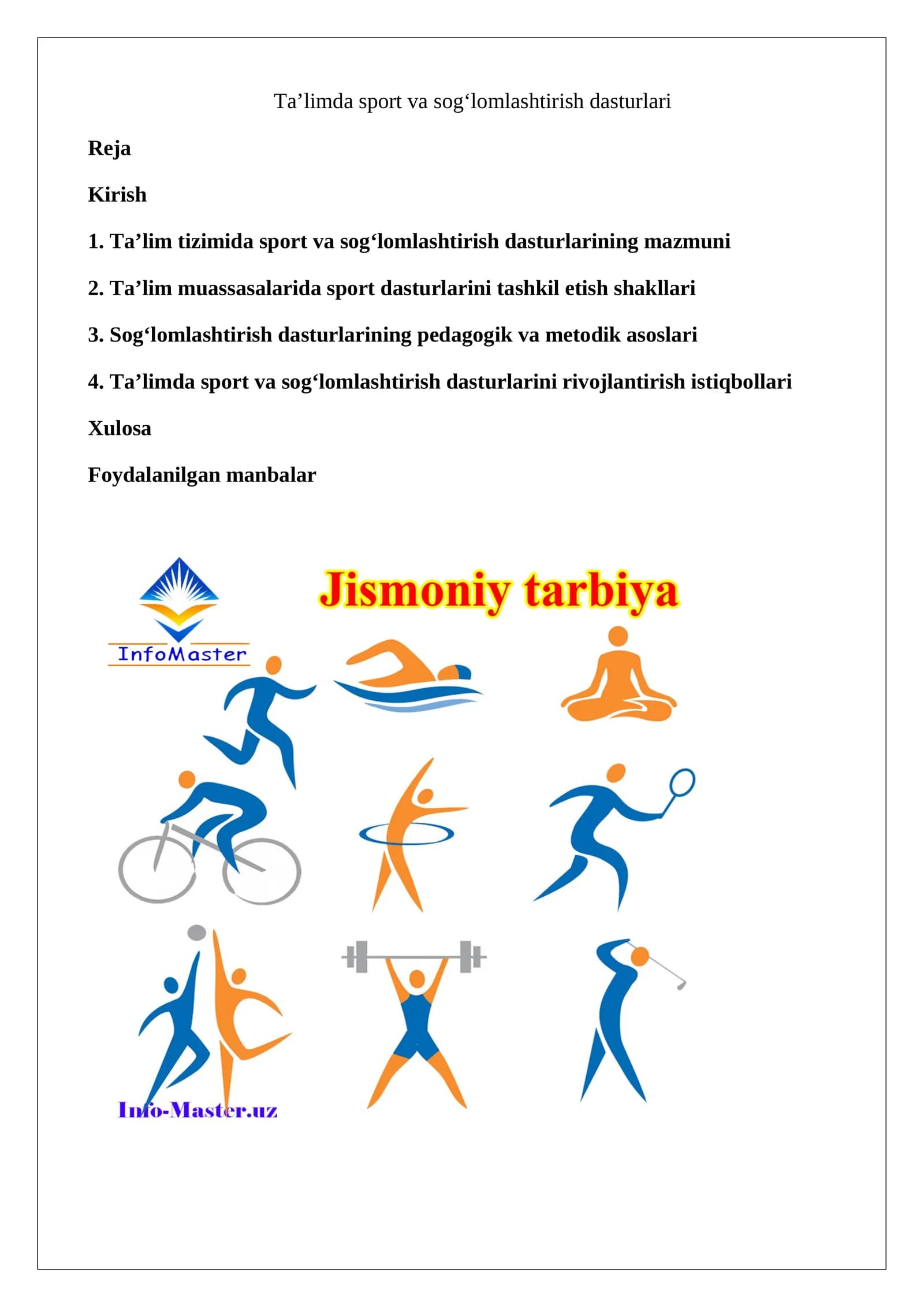 Ta’limda sport va sog‘lomlashtirish dasturlari