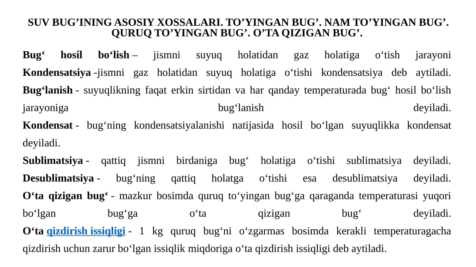 BUG‘NING ASOSIY XOSSALARI