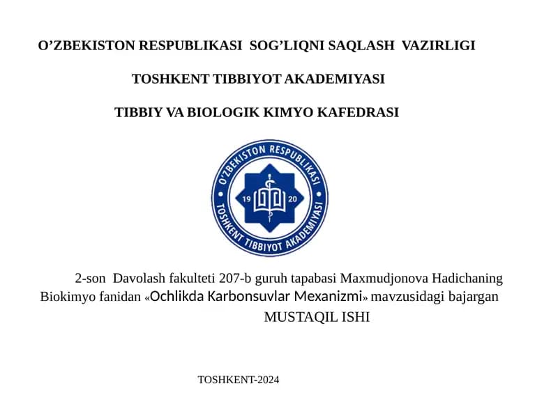 Ochlikda Karbonsuvlar Mexanizmi