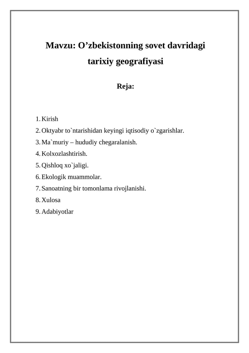 O’zbekistonning sovet davridagi tarixiy geografiyasi