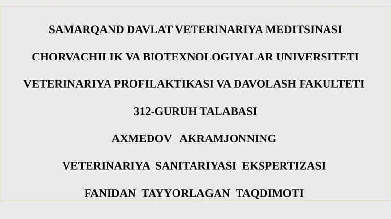 VETERINARIYA SANITARIYASI EKSPERTIZASI