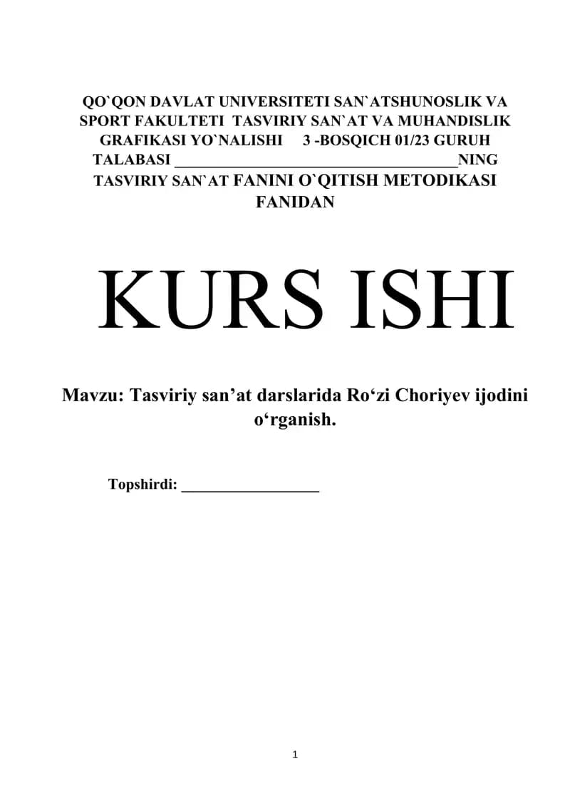 Tasviriy san'at darslarida Ro'zi Choriyev ijodini o'rganish