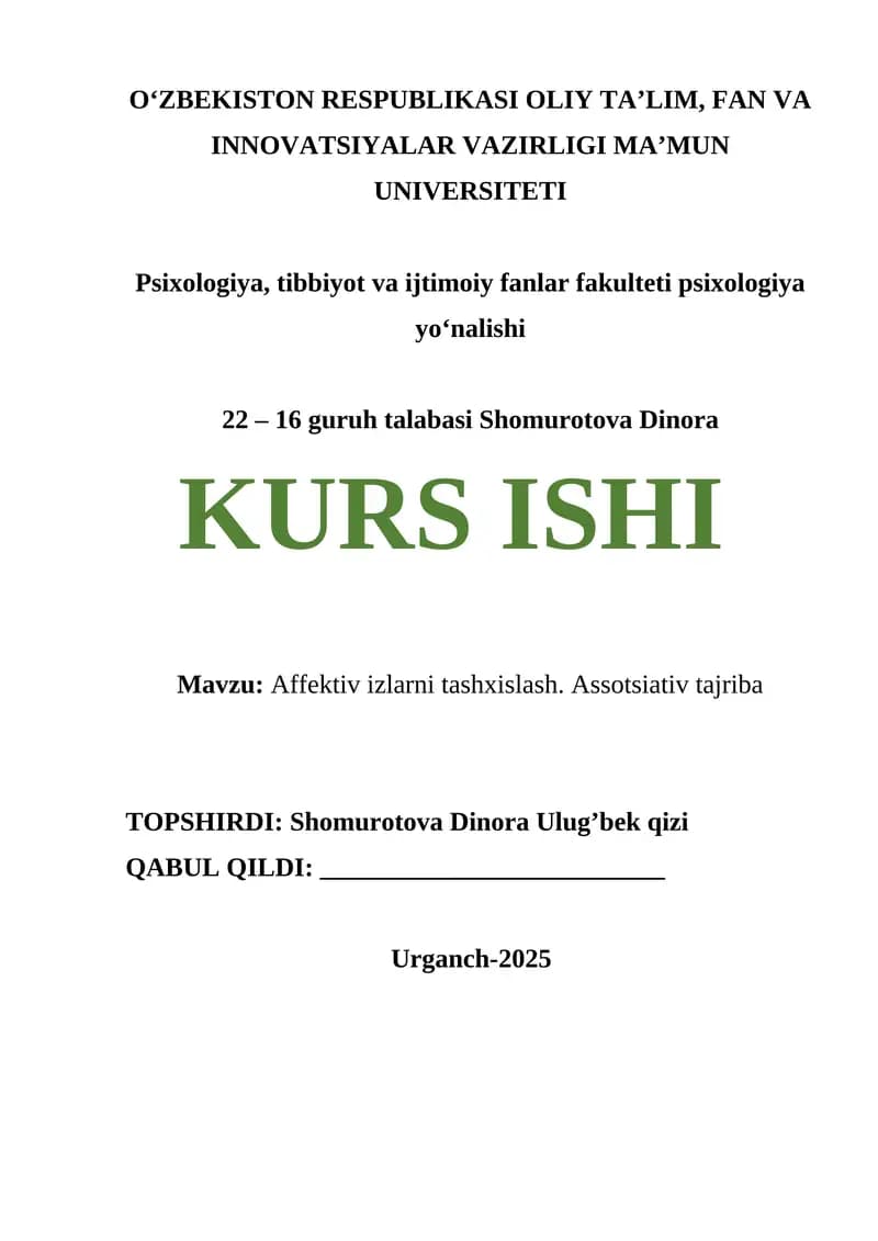 Affektiv izlarni tashxislash. Assotsiativ tajriba
