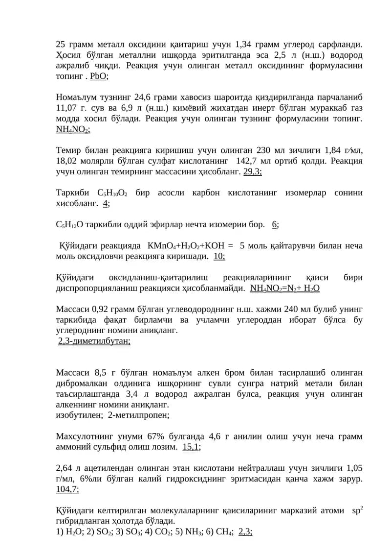 Mavzu 2: Oksidlash reaksiyasi OXS