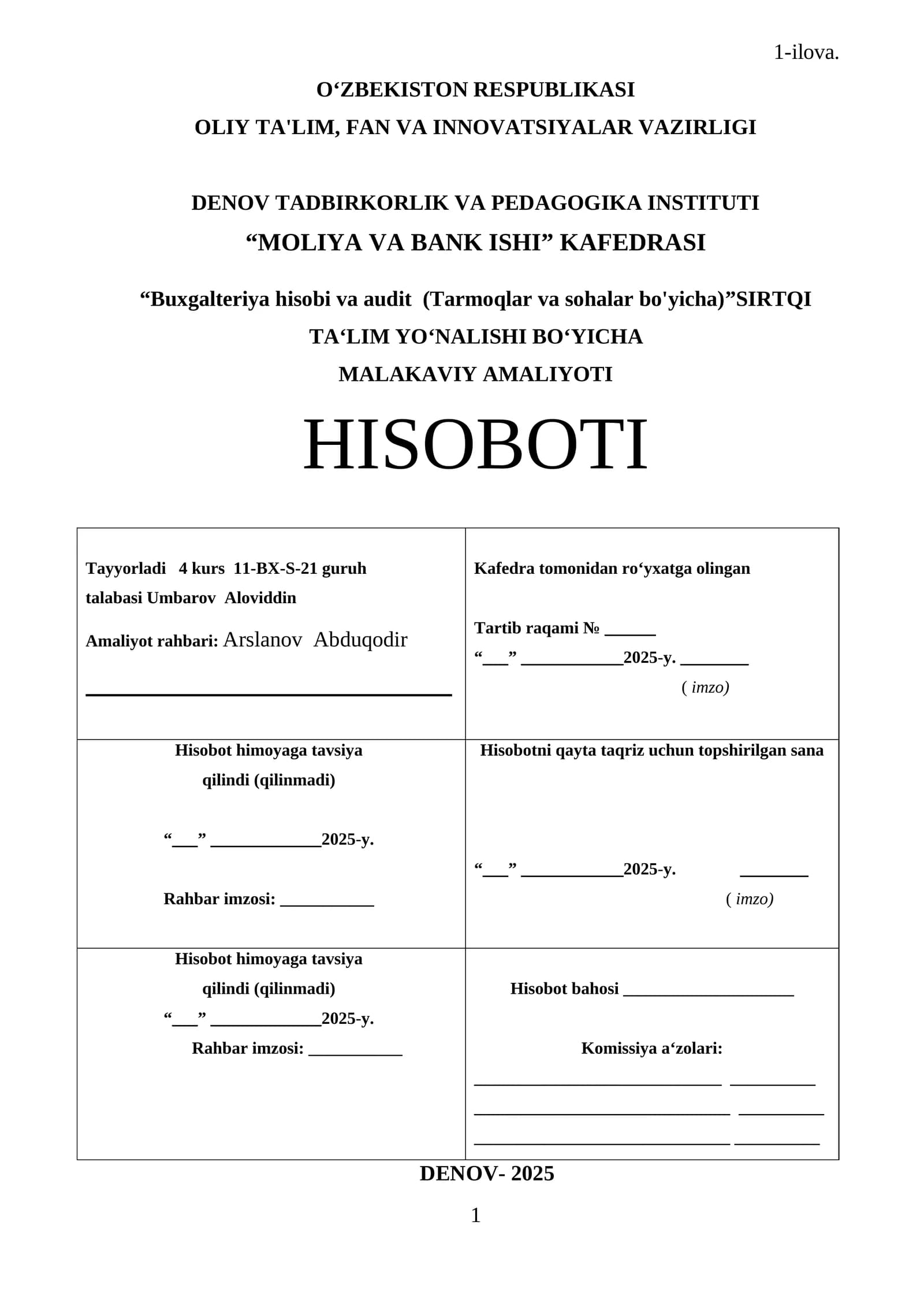 “DO`STLIK  ALOQA”MCHJ Denov HISOBOTI