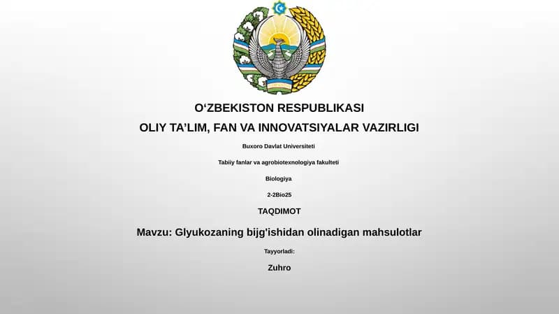 Glyukozaning bijg'ishidan olinadigan mahsulotlar