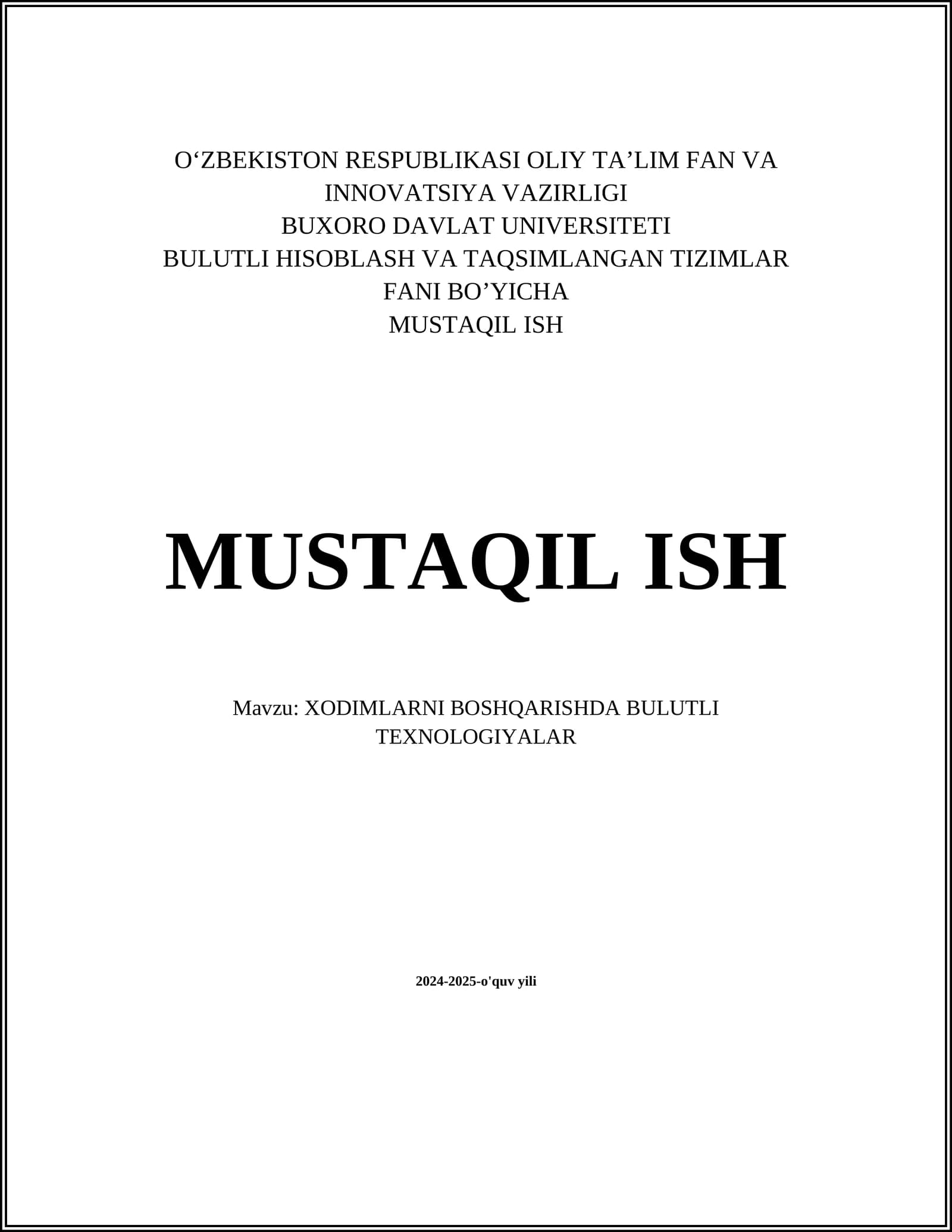 XODIMLARNI BOSHQARISHDA BULUTLI TEXNOLOGIYALAR