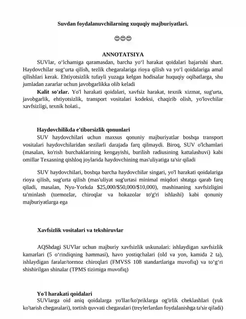 SUVlar Haydovchilikda