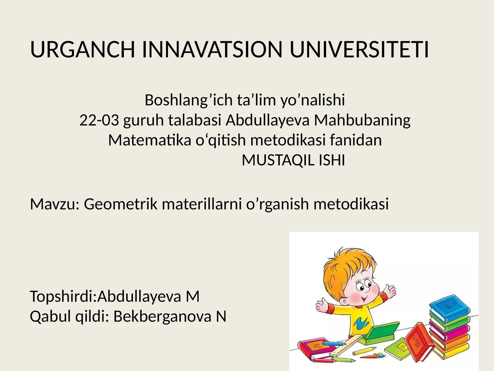 Matematika o‘qitish metodikasi