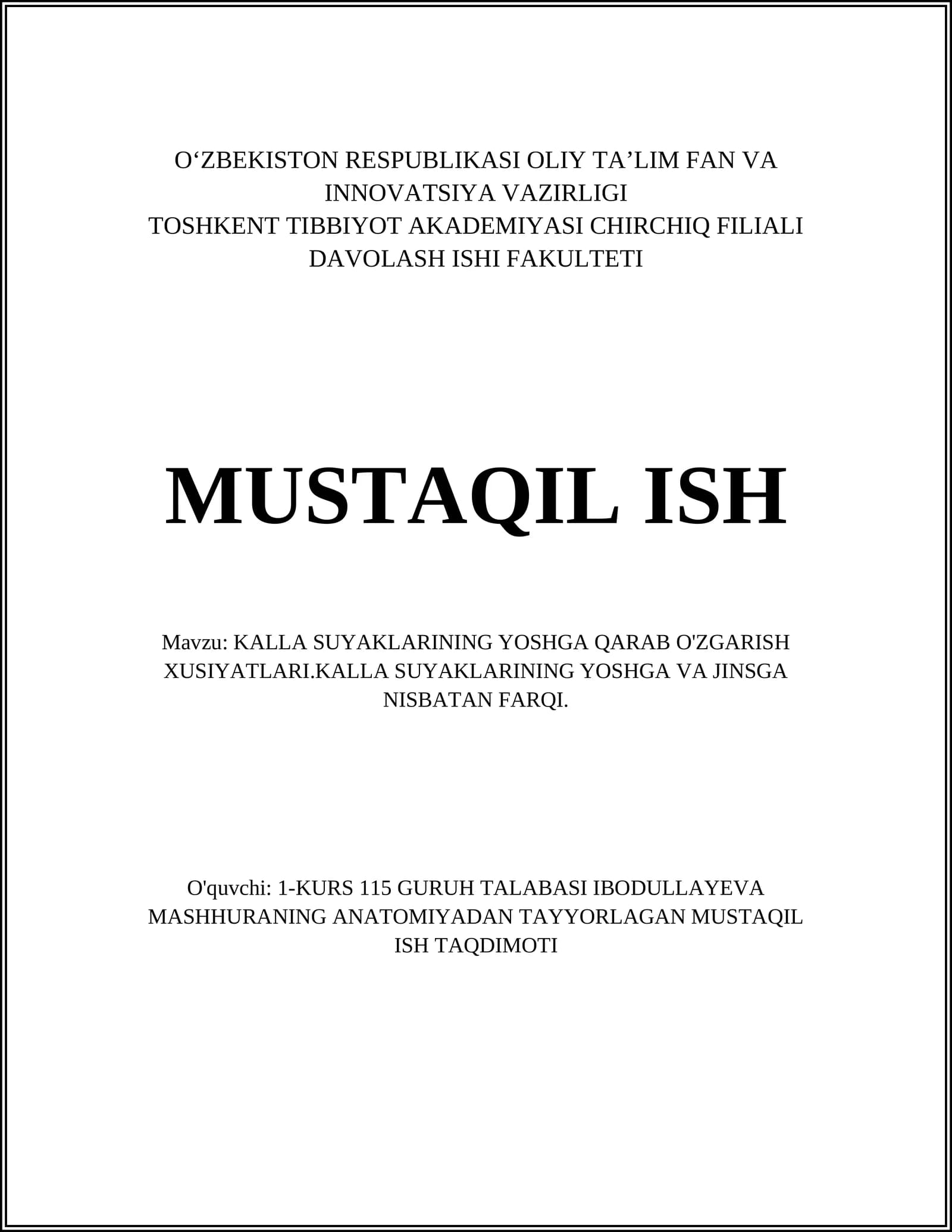 KALLA SUYAKLARINING YOSHGA QARAB O'ZGARISH XUSIYATLARI