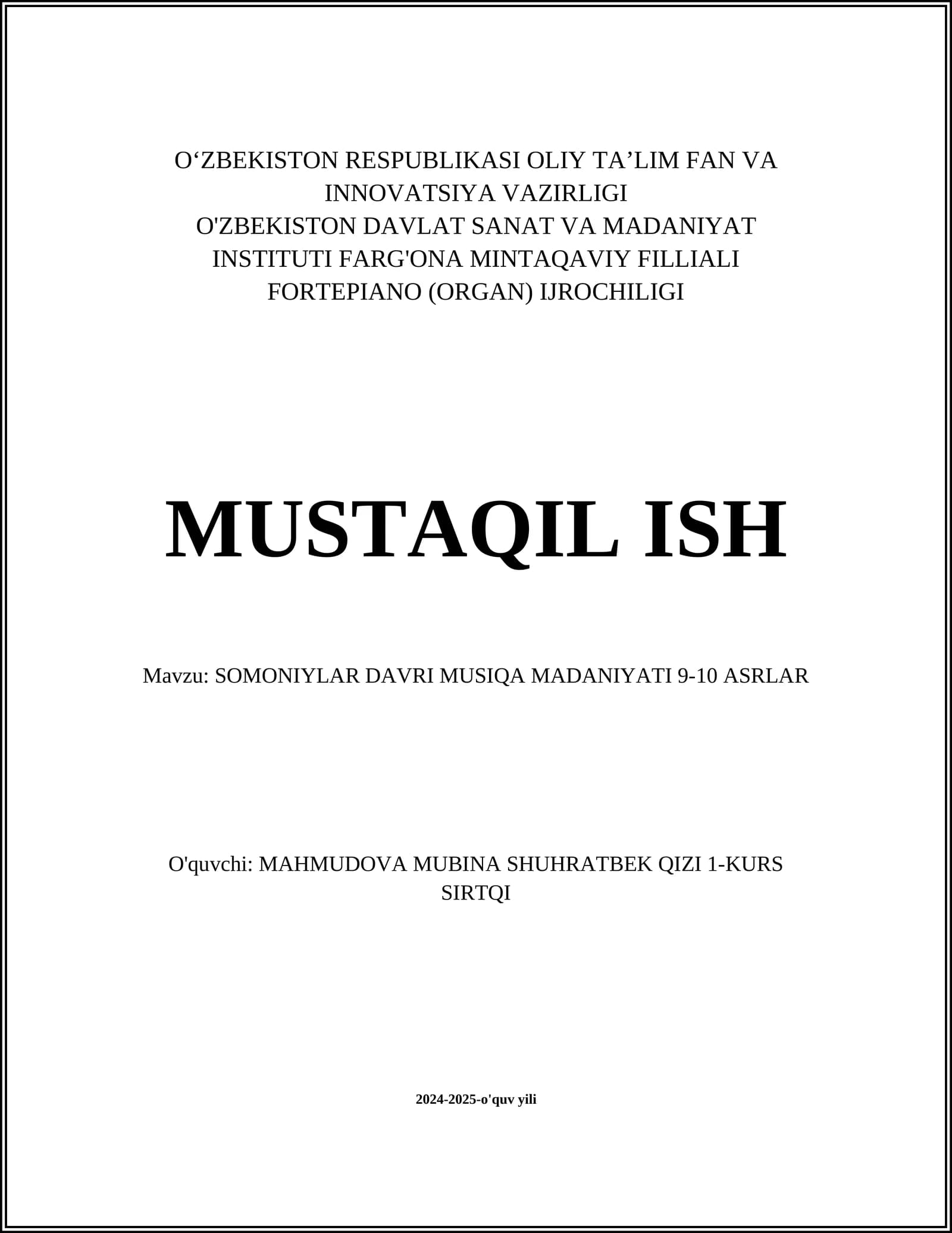 SOMONIYLAR DAVRI MUSIQA MADANIYATI 9-10 ASRLAR