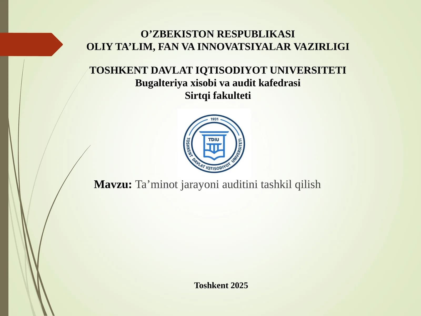 Ta’minot jarayoni auditini tashkil qilish